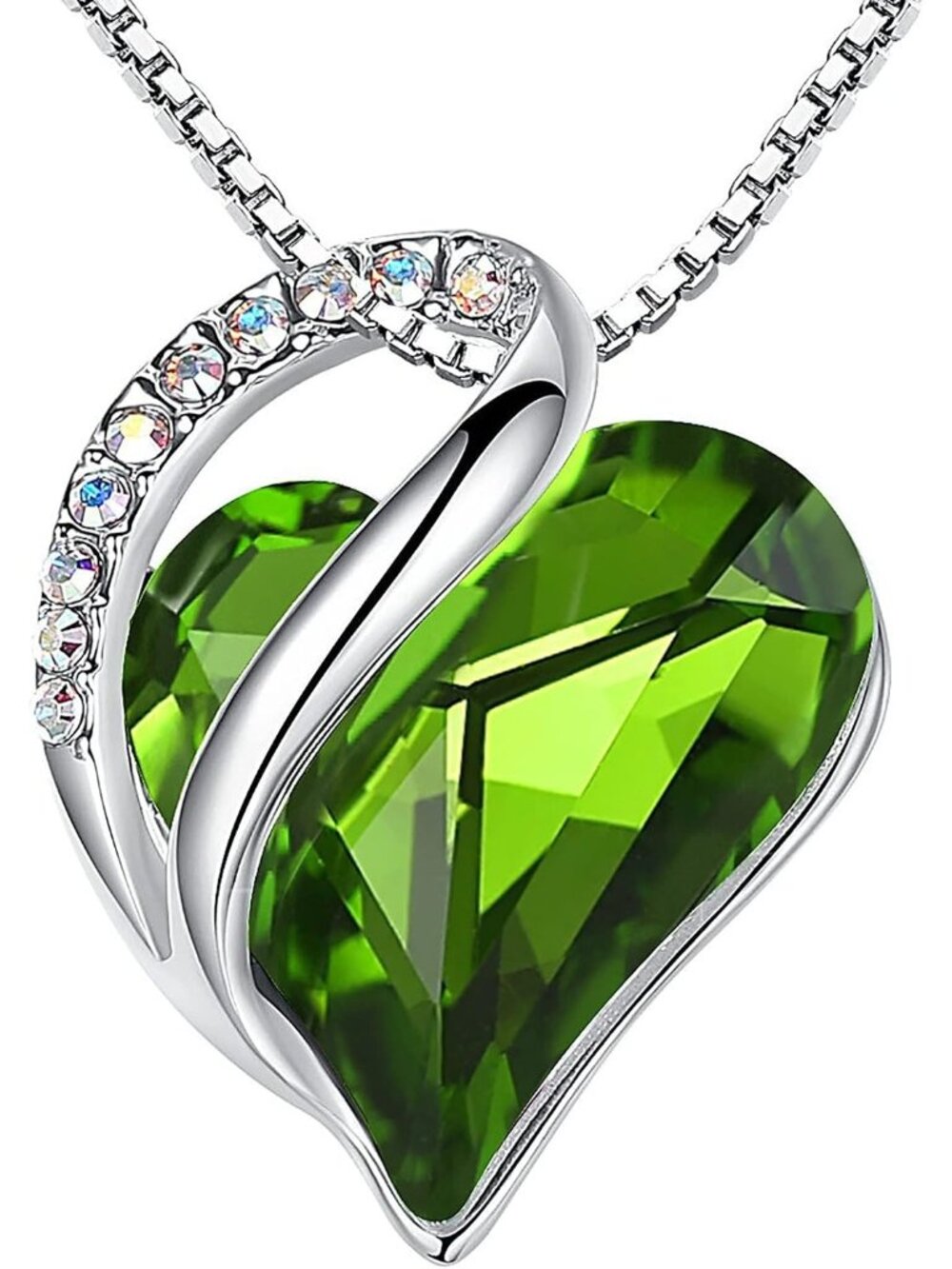 Women 18+2 Inch Dark Green Infinity Love Birthstone Heart Crystal Necklace